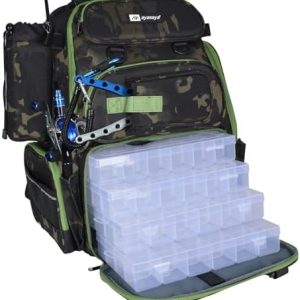 ayamaya 45L Fishing Backpack with 4 Tackle Boxes, Large Tackle Backpack with Rod Holders, Rubber Feet, Outdoor Multifunctional Fishing Bag Gear & Equipment for Camping, Hiking